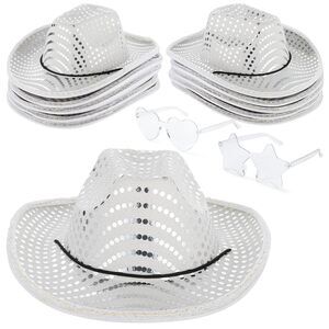 1335 10 Pcs Led Sequin Cowboy Hats With 10 Heart & Star Glasses - Flashing